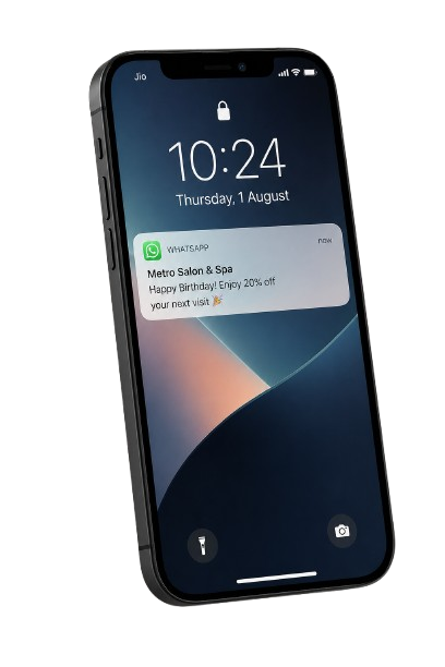 WhatsApp notification from Metro Salon & Spa